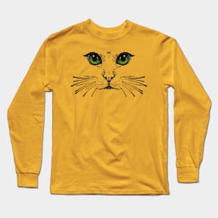 Cat Face Green eyes Whiskers Long Sleeve T-Shirt